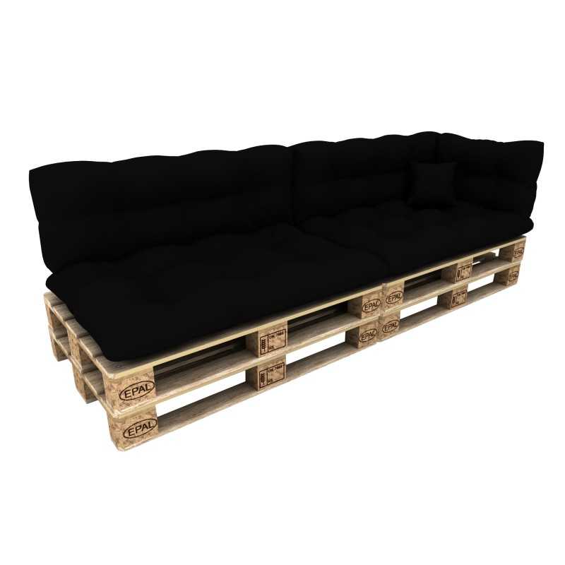 Set de 6 Cojines para Palets, 2x Asiento + 2x Respaldo + Lateral + Decorativa, Impermeable, Acolchado, Negro