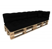 Set de 6 Cojines para Palets, 2x Asiento + 2x Respaldo + Lateral + Decorativa, Impermeable, Acolchado, Negro