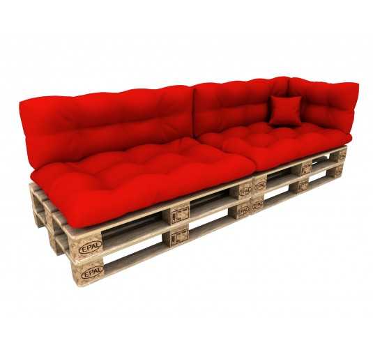 Set de 6 Cojines para Palets, 2x Asiento + 2x Respaldo + Lateral + Decorativa, Impermeable, Acolchado, Rojo