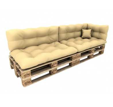 Set de 6 Cojines para Palets, 2x Asiento + 2x Respaldo + Lateral + Decorativa, Impermeable, Acolchado, Beige