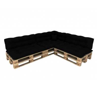 Set de 8 Cojines para Palets, 3x Asiento + 3x Respaldo + Lateral + Decorativa, Impermeable, Acolchado, Negro