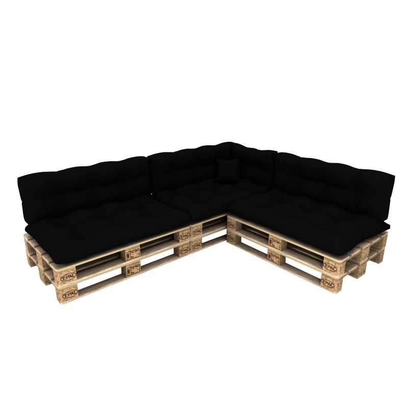 Set de 8 Cojines para Palets, 3x Asiento + 3x Respaldo + Lateral + Decorativa, Impermeable, Acolchado, Negro