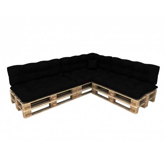 Set de 8 Cojines para Palets, 3x Asiento + 3x Respaldo + Lateral + Decorativa, Impermeable, Acolchado, Negro