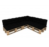 Set de 8 Cojines para Palets, 3x Asiento + 3x Respaldo + Lateral + Decorativa, Impermeable, Acolchado, Negro