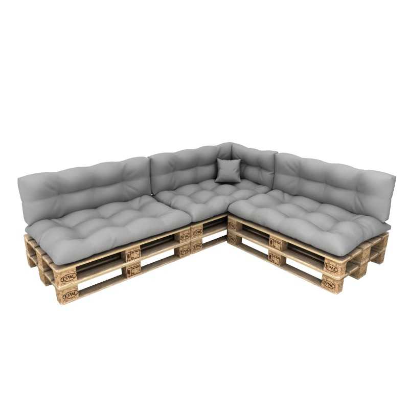 Set de 8 Cojines para Palets, 3x Asiento + 3x Respaldo + Lateral + Decorativa, Impermeable, Acolchado, Gris