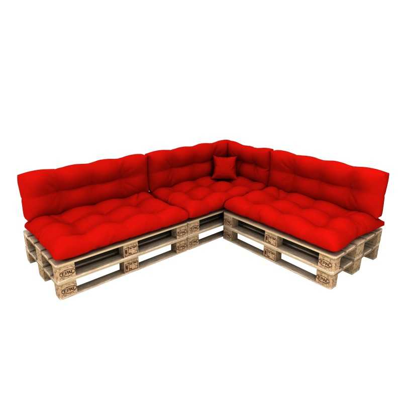 Set de 8 Cojines para Palets, 3x Asiento + 3x Respaldo + Lateral + Decorativa, Impermeable, Acolchado, Rojo