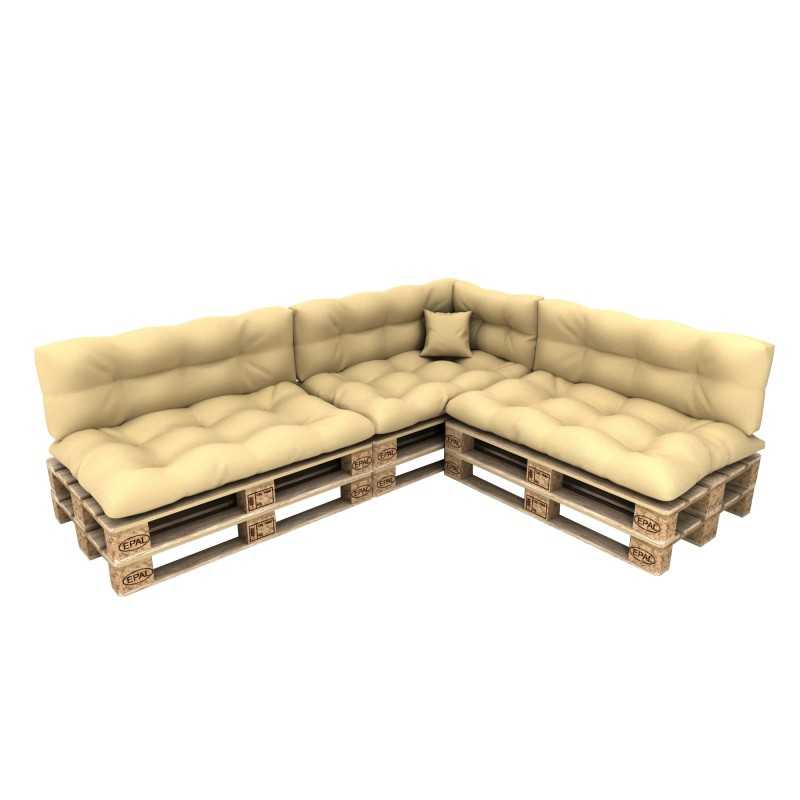 Set de 8 Cojines para Palets, 3x Asiento + 3x Respaldo + Lateral + Decorativa, Impermeable, Acolchado, Beige