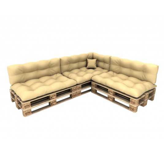 Set de 8 Cojines para Palets, 3x Asiento + 3x Respaldo + Lateral + Decorativa, Impermeable, Acolchado, Beige