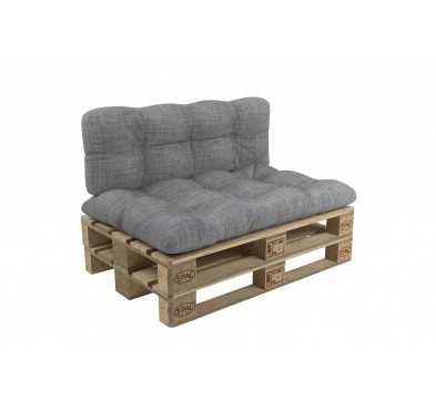 Set de 2 Cojines para Palets - Asiento 120x60 cm + Respaldo 120x60 cm, Acolchado, Gris