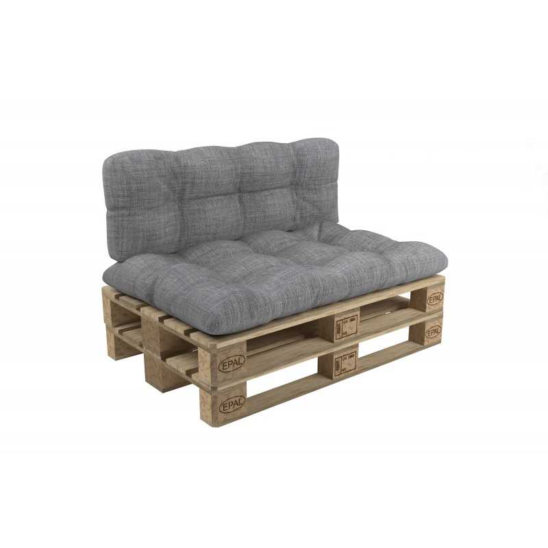 Set de 2 Cojines para Palets - Asiento 120x60 cm + Respaldo 120x60 cm, Acolchado, Gris