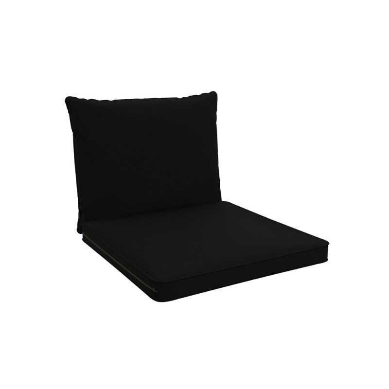 Cojines para sillas, cojines para muebles de ratán, Set de 2 Cojines: asiento 40x40x5 cm + respaldo 50x40x15 cm, Negro