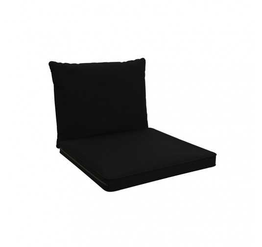 Cojines para sillas, cojines para muebles de ratán, Set de 2 Cojines: asiento 40x40x5 cm + respaldo 50x40x15 cm, Negro