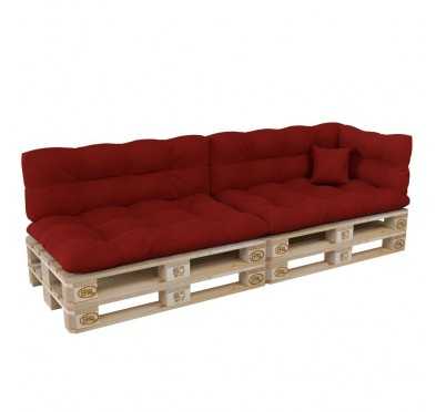 Set de 6 Cojines para Palets, 2x 120x80 + 2x 120x40 + 60x40 + 40x40 Acolchado, Rojo