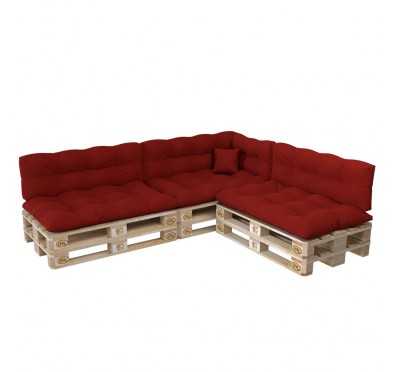 Set de 8 Cojines para Palets, 3x 120x80 + 3x 120x40 + 60x40 + 40x40 Acolchado, Rojo