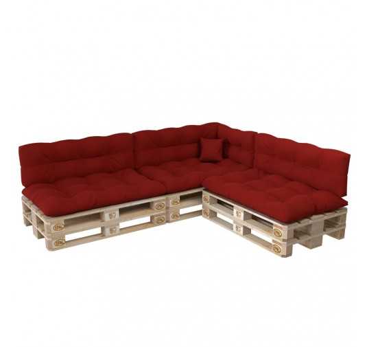 Set de 8 Cojines para Palets, 3x 120x80 + 3x 120x40 + 60x40 + 40x40 Acolchado, Rojo