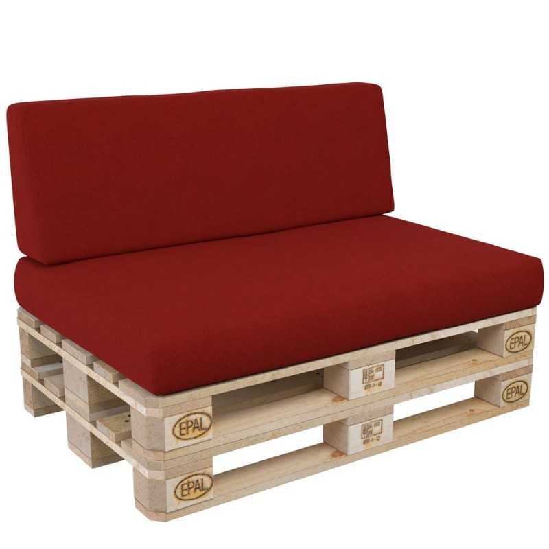 Set de 2 Cojines para Palets, 120x80 cm + 120x40 cm, Rojo