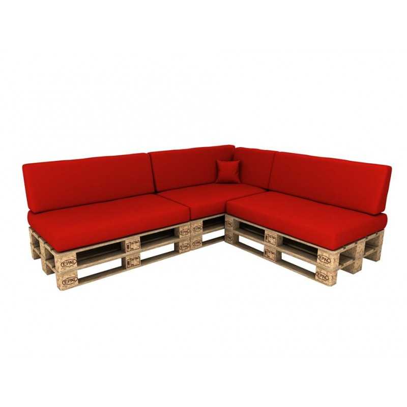 Set de 8 Cojines para Palets Impermeables 120x80 + 120x40 Rojo