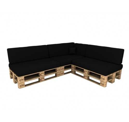 Set de 8 Cojines para Palets Impermeables 120x80 + 120x40 Negro