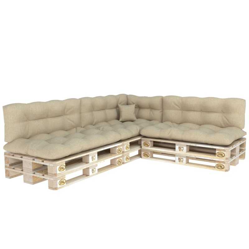 Set de 8 Cojines Acolchados para Palets 120x80 + 120x40 Beige