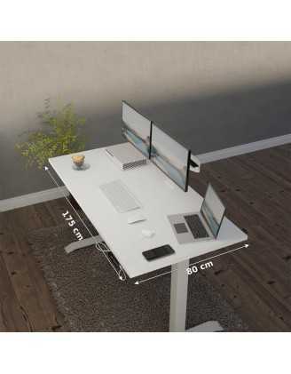 Escritorio elevable con marco plateado y tablero de Blanco 175x80