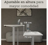 Escritorio elevable con marco plateado y tablero de Blanco 175x80