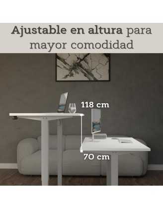 Escritorio elevable con marco plateado y tablero de Blanco 175x80