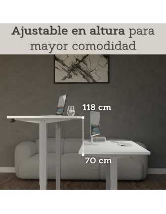 Escritorio elevable con marco plateado y tablero de Gris Claro 140x60