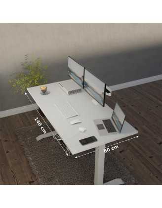 Escritorio elevable con marco plateado y tablero de Gris Claro 140x60