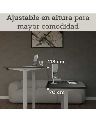 Escritorio elevable con marco plateado y tablero de Negro 160x80