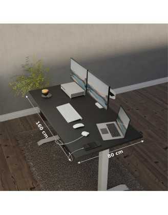 Escritorio elevable con marco plateado y tablero de Negro 160x80