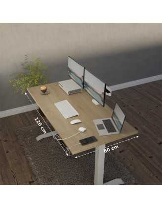 Escritorio elevable con marco plateado y tablero de Roble Sonoma 120x60