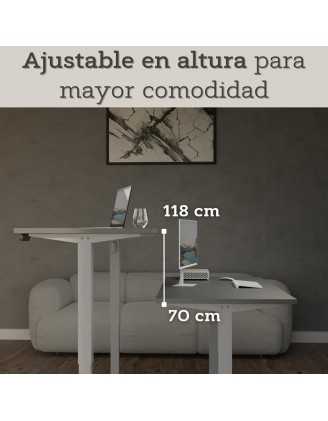 Escritorio elevable con marco plateado y tablero de Gris 140x70