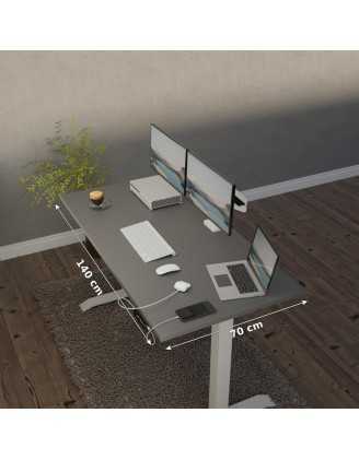 Escritorio elevable con marco plateado y tablero de Gris 140x70