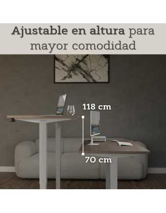 Escritorio elevable con marco plateado y tablero de Roble Davos 120x60