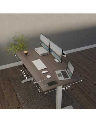 Escritorio elevable con marco plateado y tablero de Roble Davos 120x60