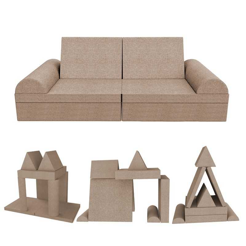 Sofá modular creativo para niños, set de 6 con medio rodillo beige