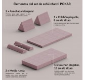 Sofá modular creativo para niños, set de 6 con medio rodillo beige