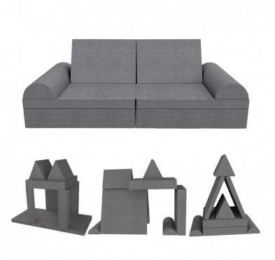 Sofá modular creativo para niños, set de 6 con medio rodillo gris