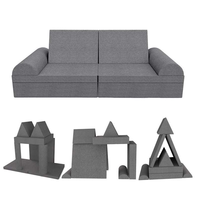 Sofá modular creativo para niños, set de 6 con medio rodillo gris