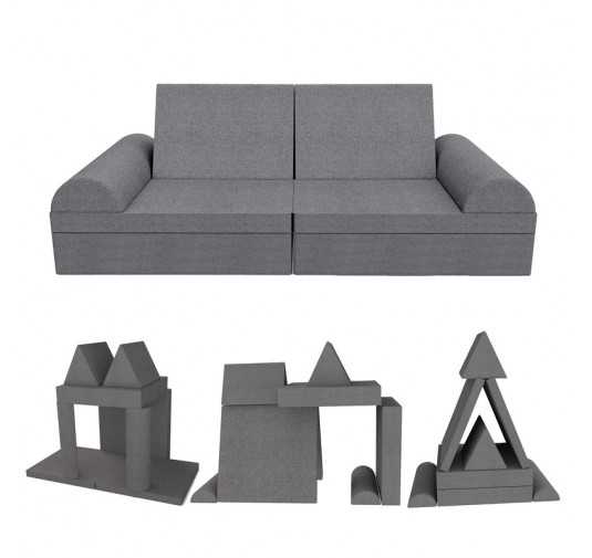 Sofá modular creativo para niños, set de 6 con medio rodillo gris