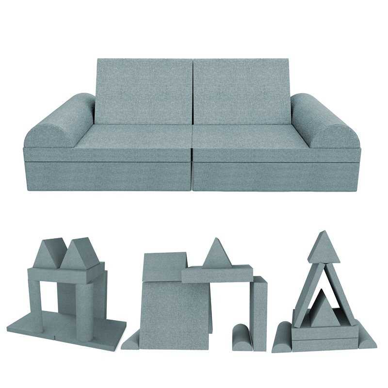 Sofá modular creativo para niños, set de 6 con medio rodillo azul