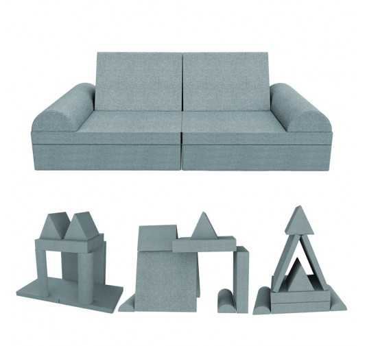 Sofá modular creativo para niños, set de 6 con medio rodillo azul