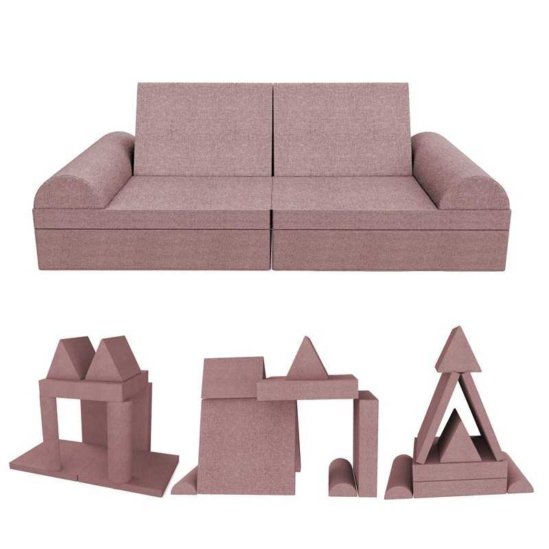 Sofá modular creativo para niños, set de 6 con medio rodillo rosa