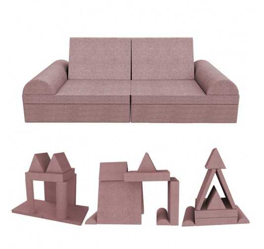 Sofá modular creativo para niños, set de 6 con medio rodillo rosa