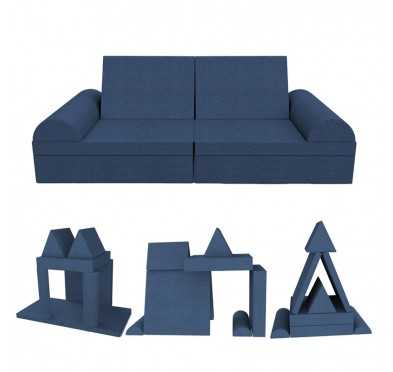 Sofá modular creativo para niños, set de 6 con medio rodillo azul oscuro