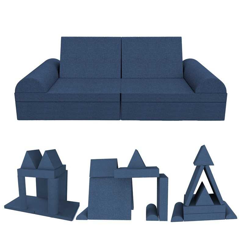 Sofá modular creativo para niños, set de 6 con medio rodillo azul oscuro