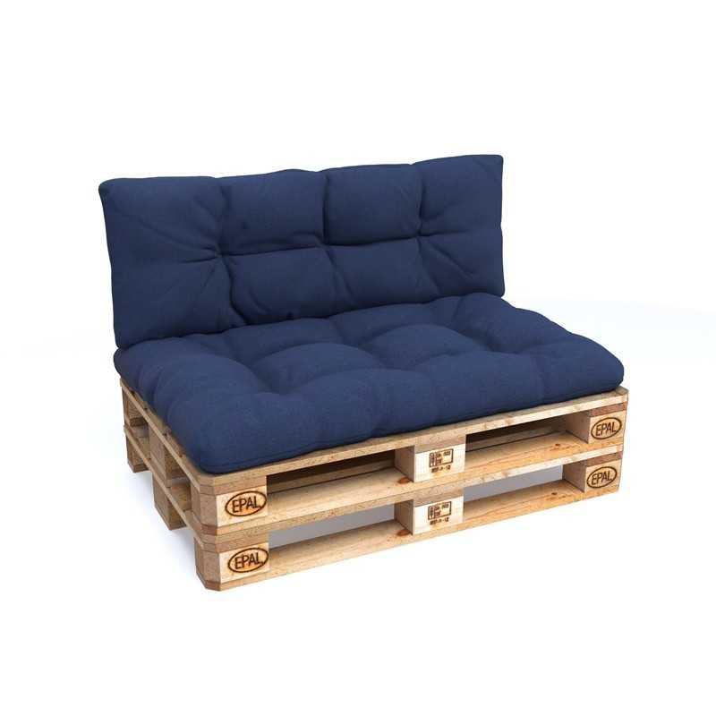 Set de 2 Cojines Acolchados para Palets 120x80 + 120x40 Azul Oscuro