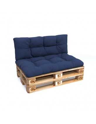 Set de 2 Cojines Acolchados para Palets 120x80 + 120x40 Azul Oscuro