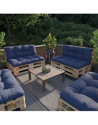 Set de 2 Cojines Acolchados para Palets 120x80 + 120x40 Azul Oscuro
