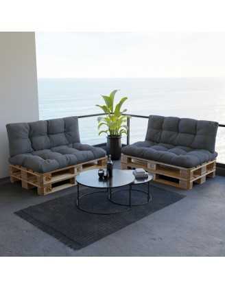 Set de 2 Cojines Acolchados para Palets 120x80 + 120x40 Gris